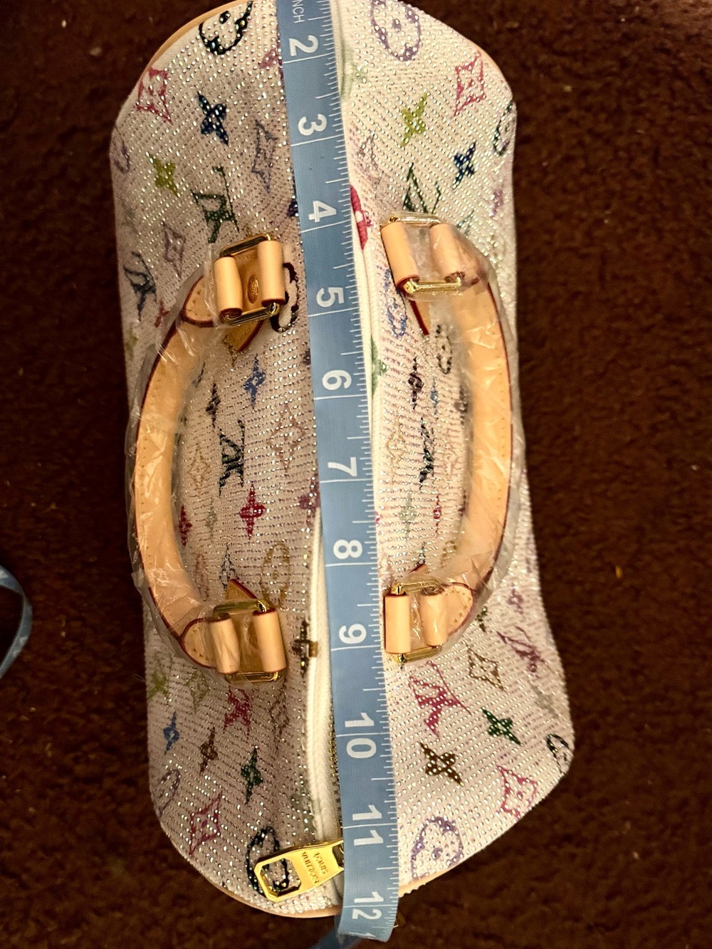 White Multicolor Canvas Satchel with Natural Leather Handles - Picture 8 of 11